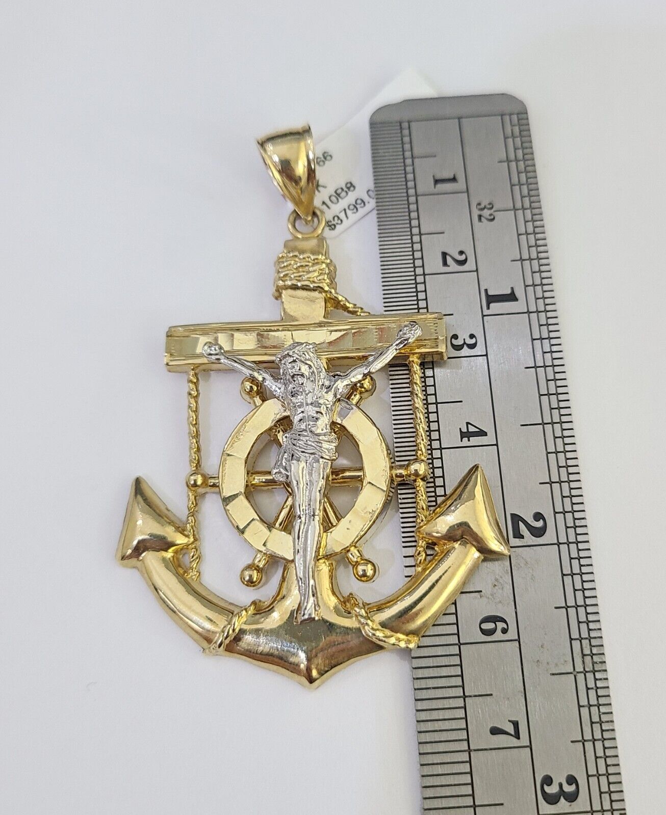 14K Franco Chain Jesus Anchor Pendant Charm Necklace 20" - 26" 4mm Gold - GoldenlinQ