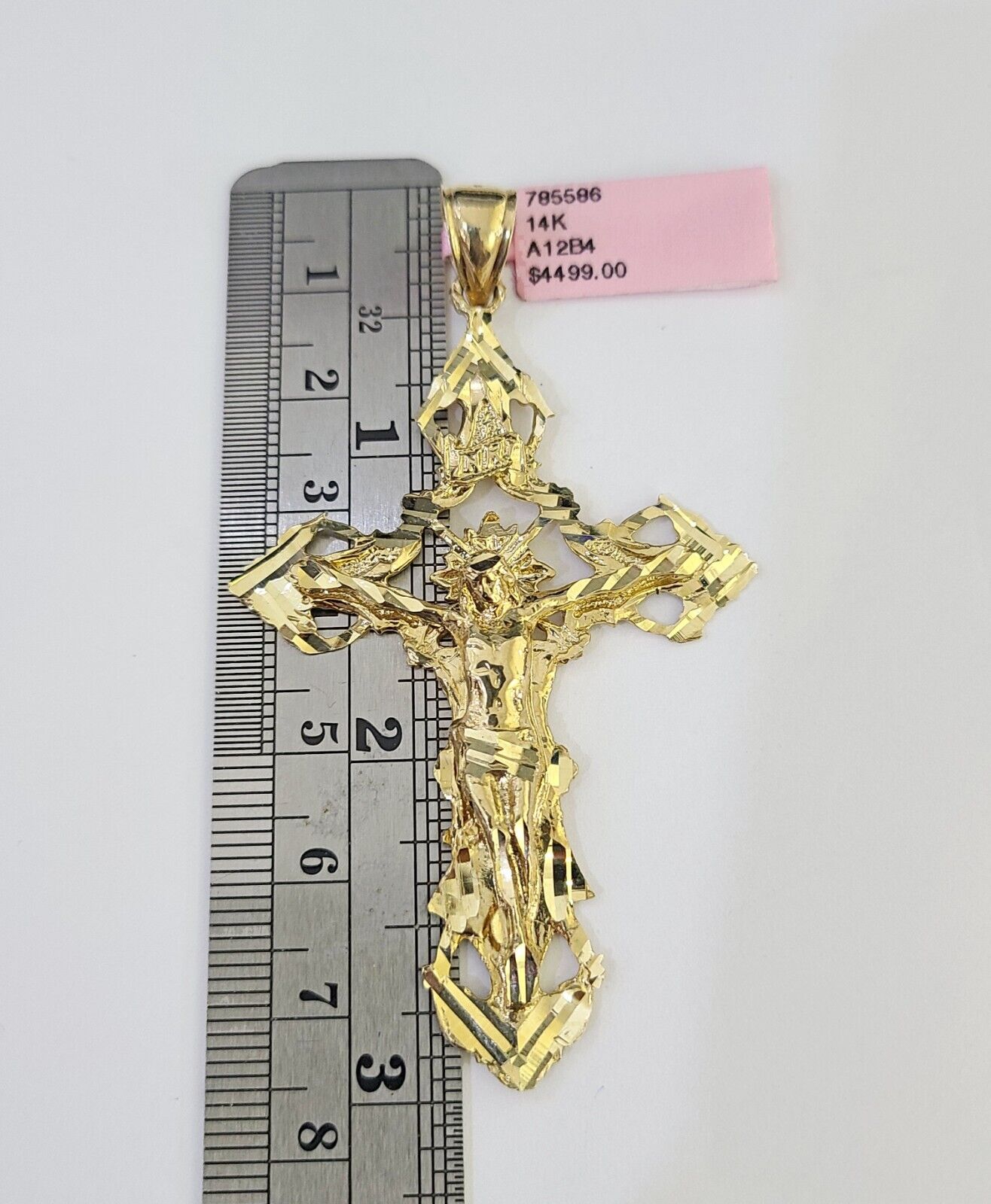 14K Franco Chain Jesus INRI Cross Pendant Charm Necklace 20" - 26" 4mm Gold - GoldenlinQ