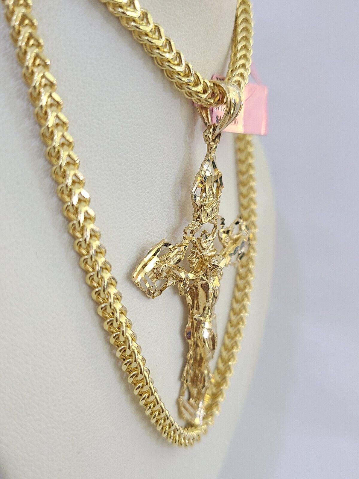 14K Franco Chain Jesus INRI Cross Pendant Charm Necklace 20" - 26" 4mm Gold - GoldenlinQ