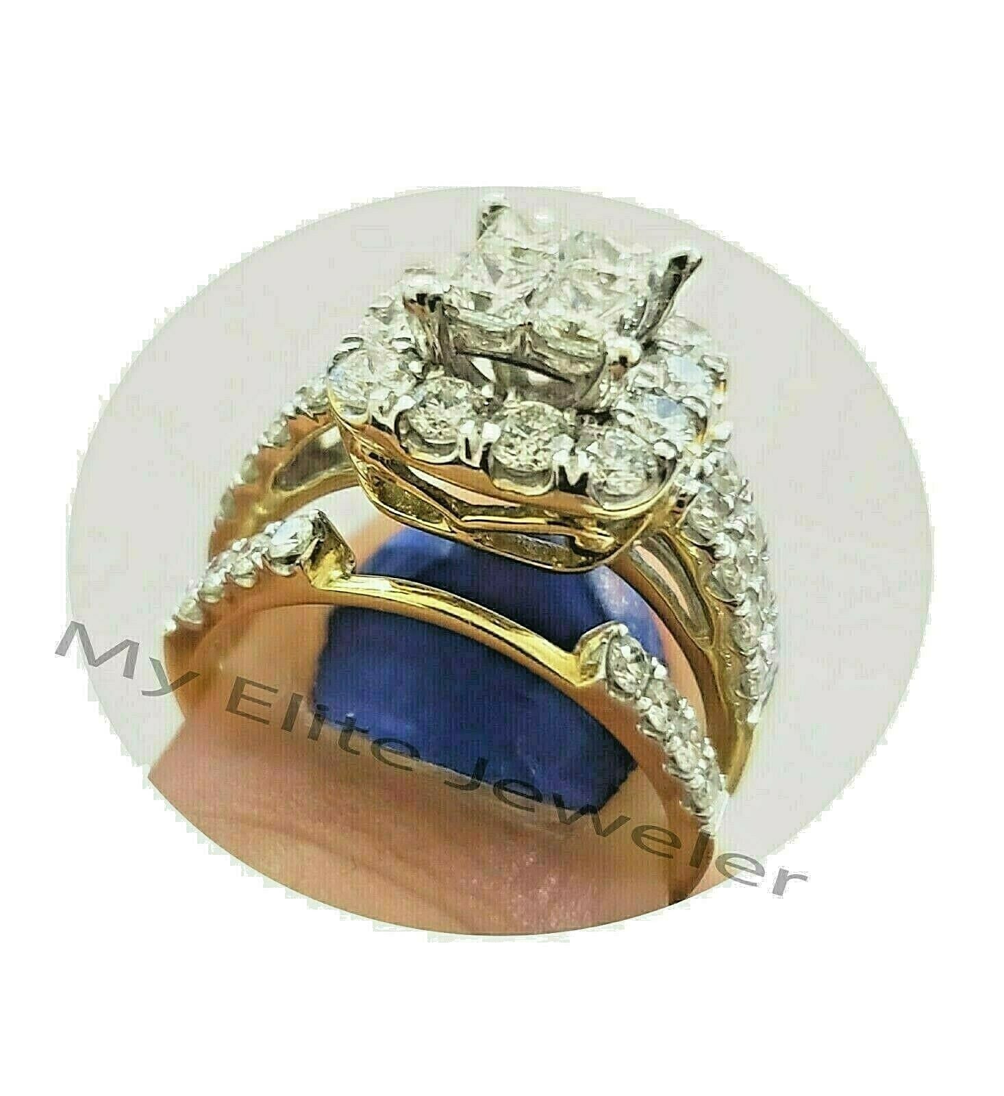 14k Gold 2CT Princess Cut VS Diamond Ladies Ring Bridal set Include Band Round 7 - GoldenlinQ