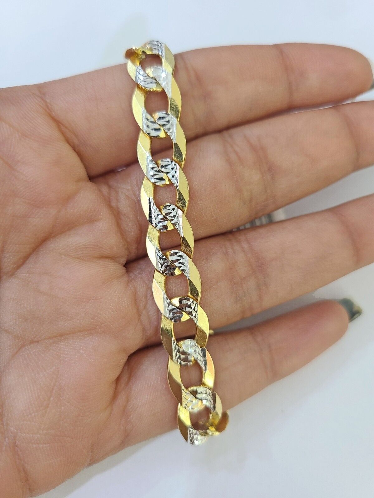 14K Gold Bracelet Cuban Curb Link Bracelet Diamond Cut 9mm 8" Inch REAL Gold - GoldenlinQ