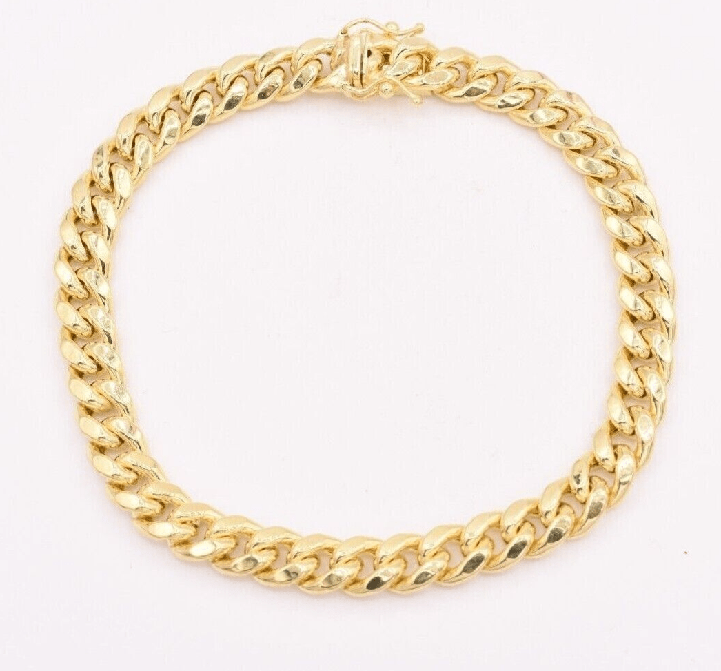 14k Gold Bracelet Miami Cuban Link 7mm 9" Inch Real 14 KT Yellow Gold Men Women - GoldenlinQ