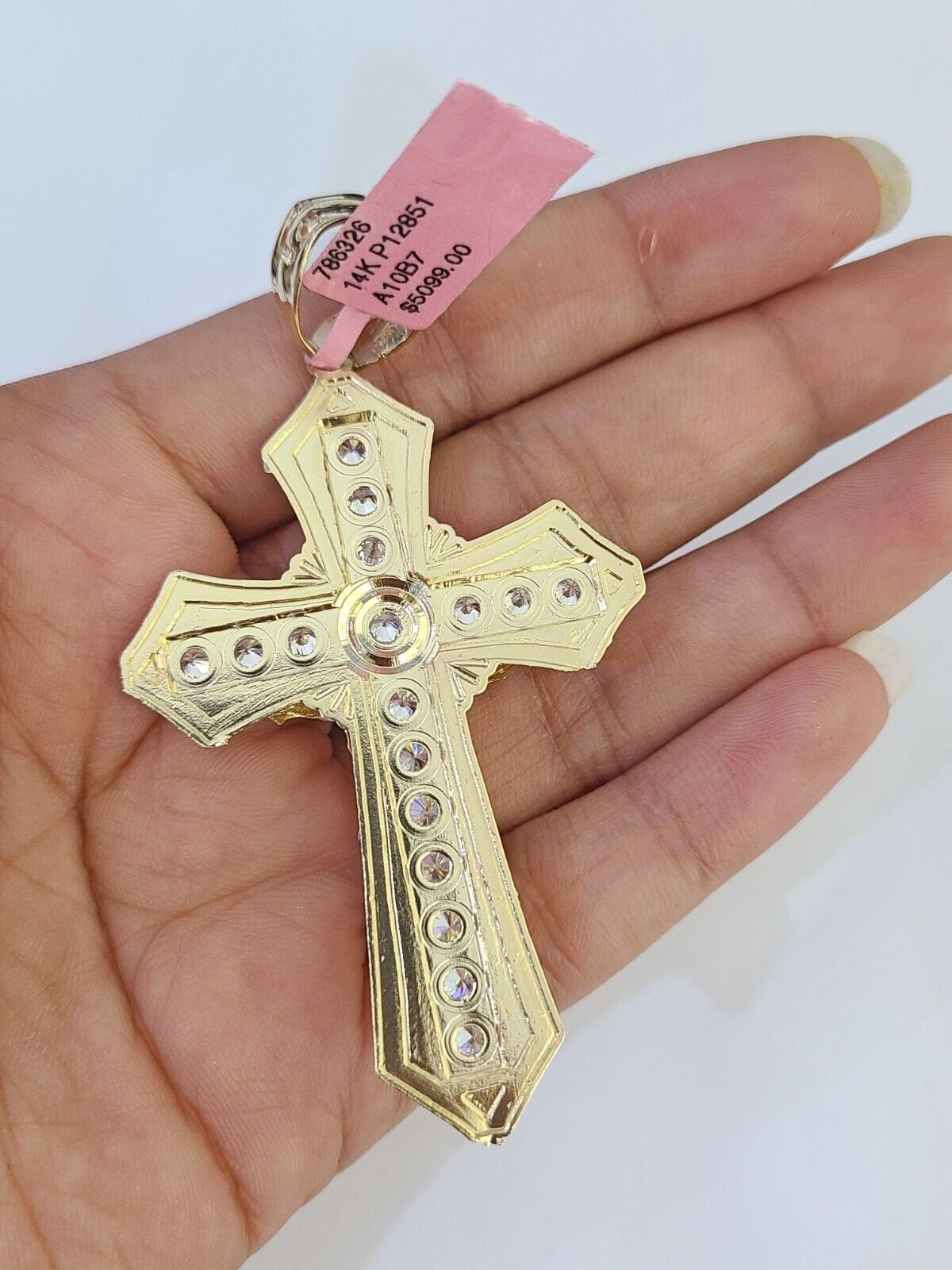 14k Gold Chain Jesus Cross Charm Solid Cuban Curb 5mm 20" - 26" Inch SET Necklace - GoldenlinQ