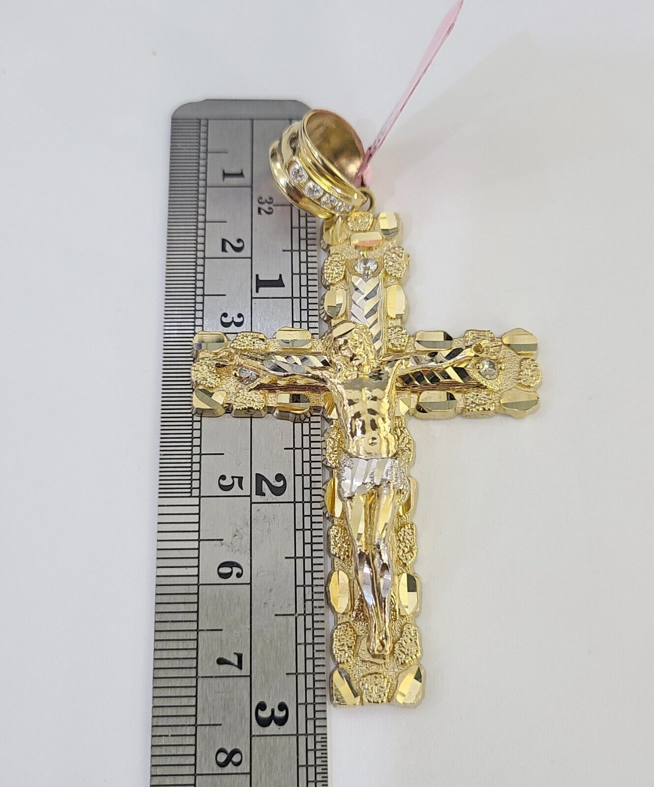 14k Gold Chain Jesus Cross Charm Solid Cuban Curb 5mm 20" - 26" Inch SET Necklace - GoldenlinQ