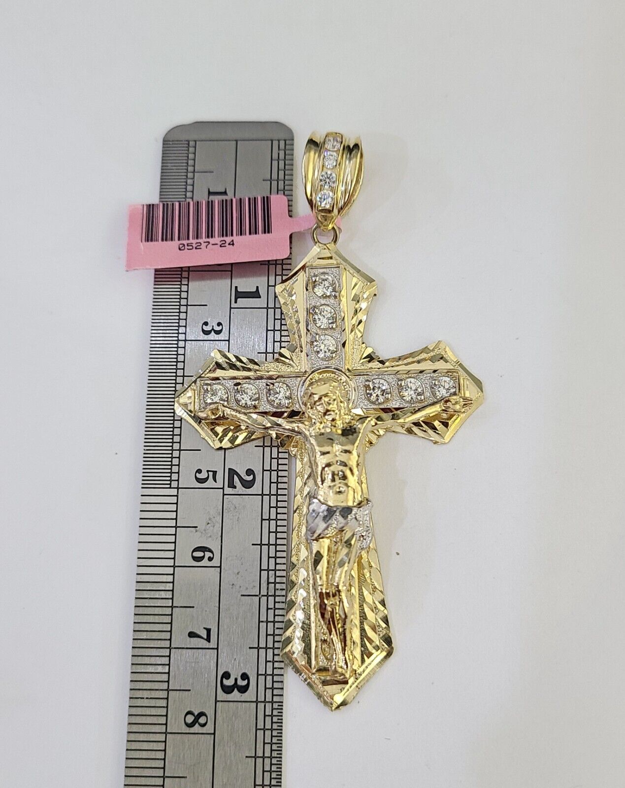 14k Gold Chain Jesus Cross Charm Solid Cuban Curb 5mm 20" - 26" Inch SET Necklace - GoldenlinQ