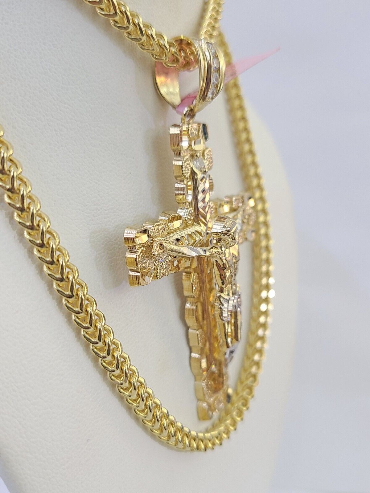 14k Gold Chain Jesus Cross Charm Solid Cuban Curb 5mm 20" - 26" Inch SET Necklace - GoldenlinQ