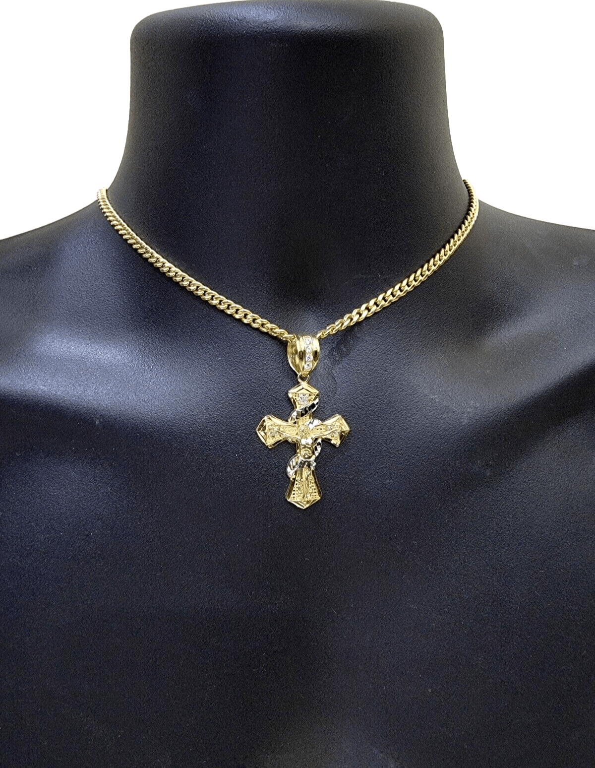 14k Gold Cross Charm Miami Cuban Link Chain 5mm 26'' Necklace 14kt Pendant SALE - GoldenlinQ
