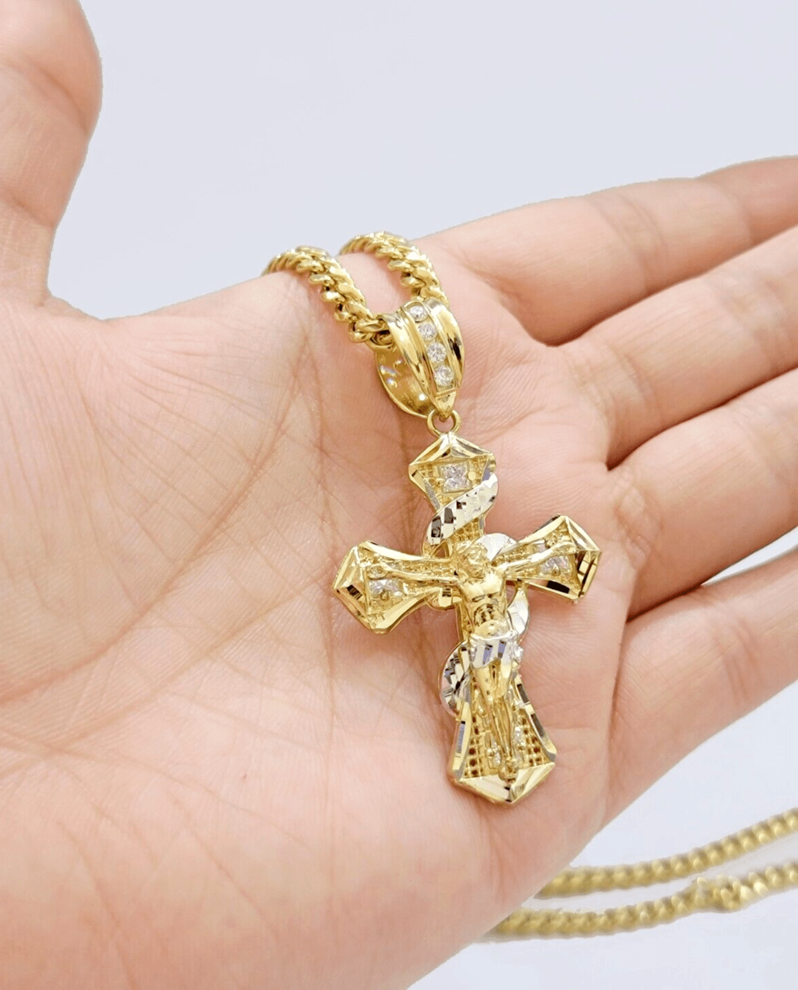 14k Gold Cross Charm Miami Cuban Link Chain 5mm 26'' Necklace 14kt Pendant SALE - GoldenlinQ