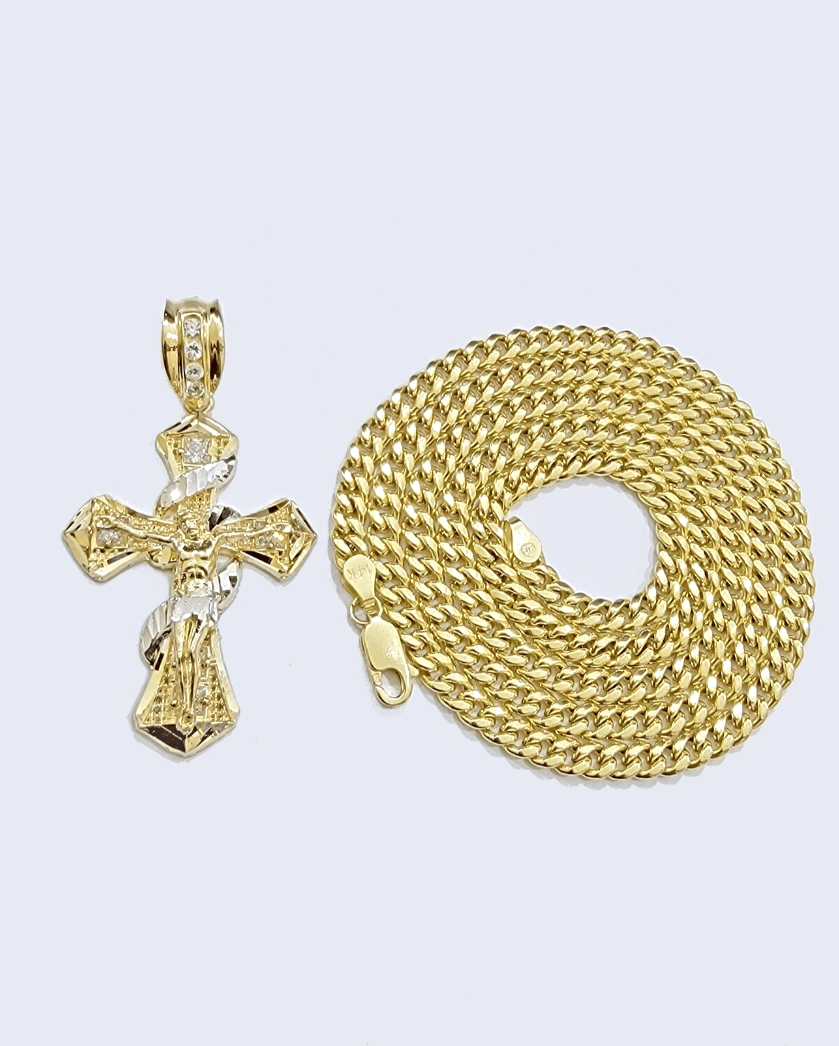 14k Gold Cross Charm Miami Cuban Link Chain 5mm 26'' Necklace 14kt Pendant SALE - GoldenlinQ