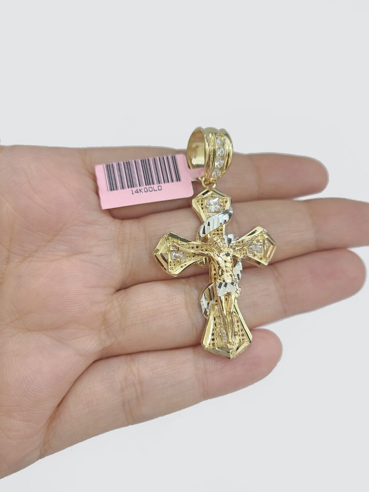 14k Gold Jesus Crucifix Cross Pendant Charm 14kt Yellow 2'' Inch For Chain Real - GoldenlinQ