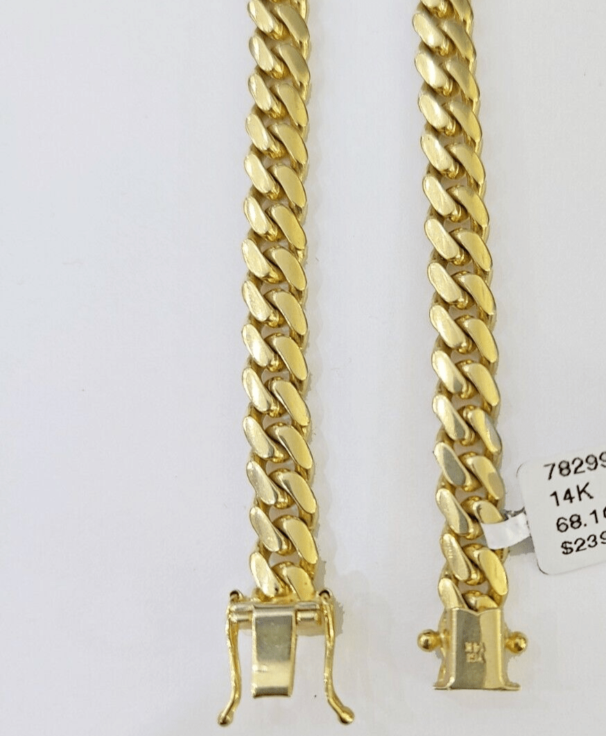 14k Gold Miami Cuban Link Chain Necklace 6mm 20" - 28 Inch SOLID 14 KT Men Women - GoldenlinQ