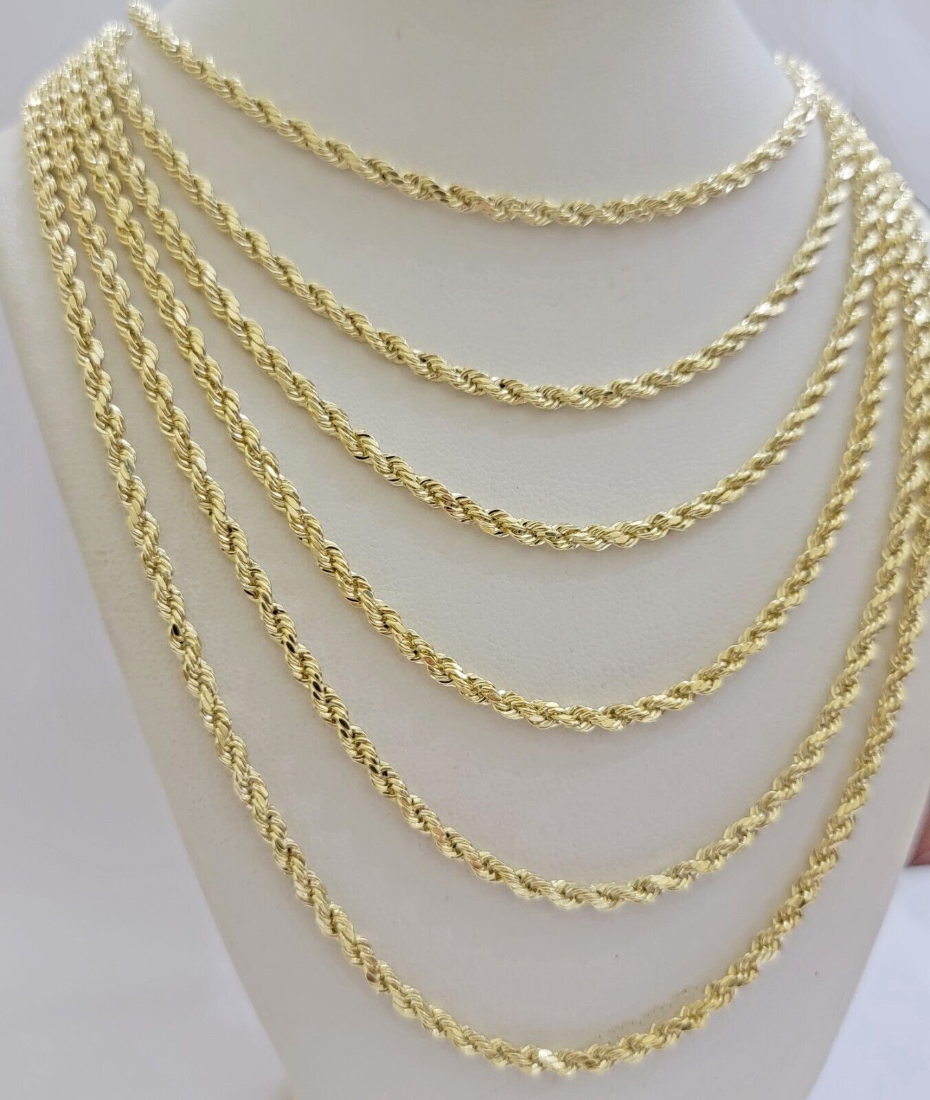 14k Gold Rope Chain Necklace 18" - 26 Inches 3mm Diamond Cuts Men Women Real SOLID - GoldenlinQ