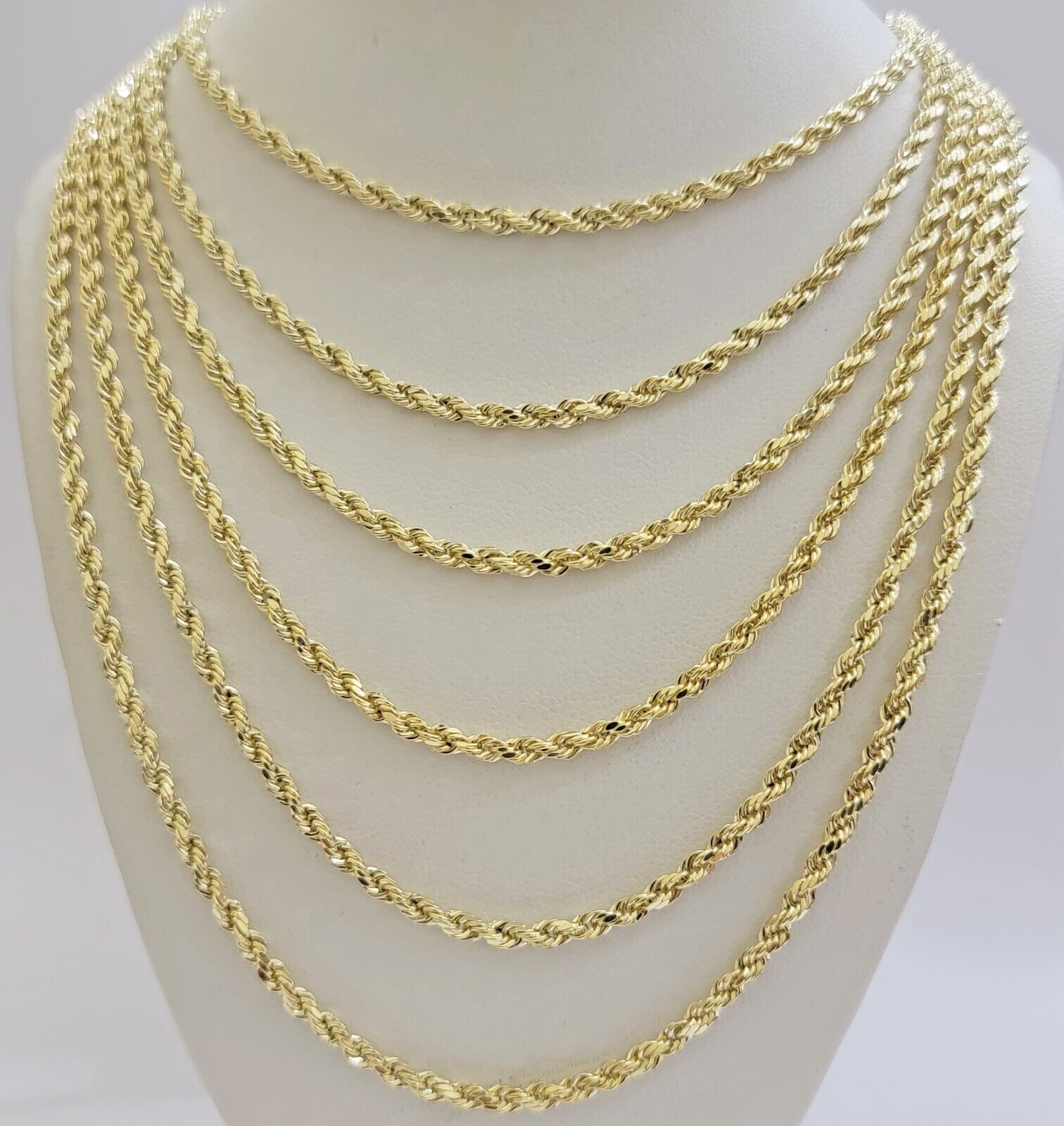 14k Gold Rope Chain Necklace 18" - 26 Inches 3mm Diamond Cuts Men Women Real SOLID - GoldenlinQ