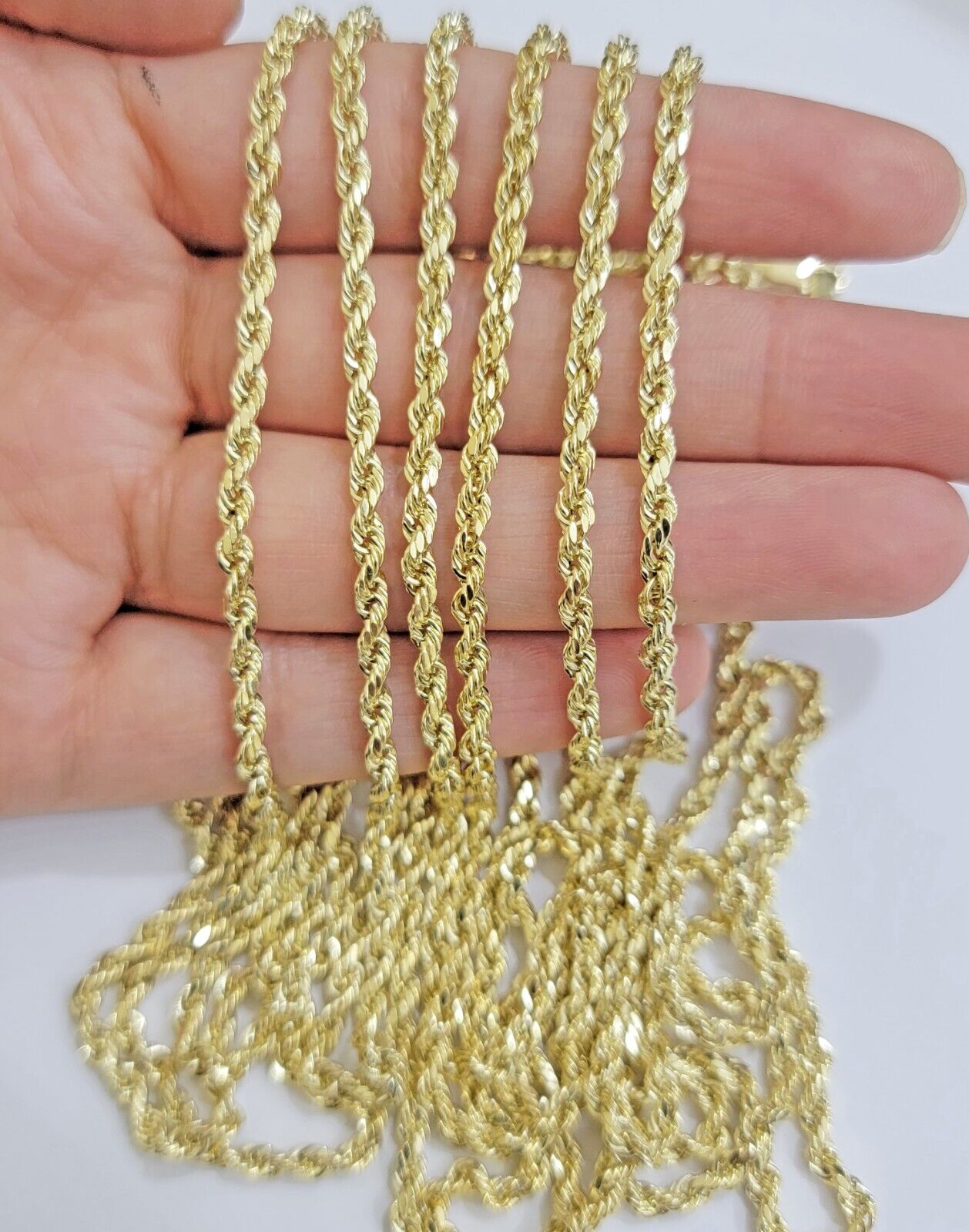 14k Gold Rope Chain Necklace 18" - 26 Inches 3mm Diamond Cuts Men Women Real SOLID - GoldenlinQ