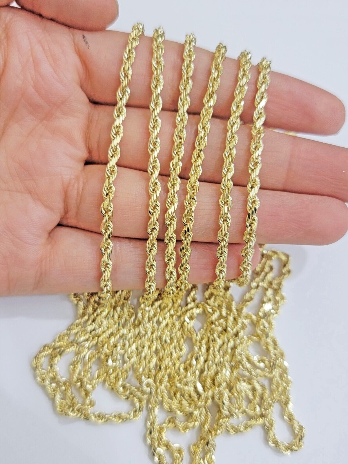 14k Gold Rope Chain Necklace 18" - 26 Inches 3mm Diamond Cuts Men Women Real SOLID - GoldenlinQ