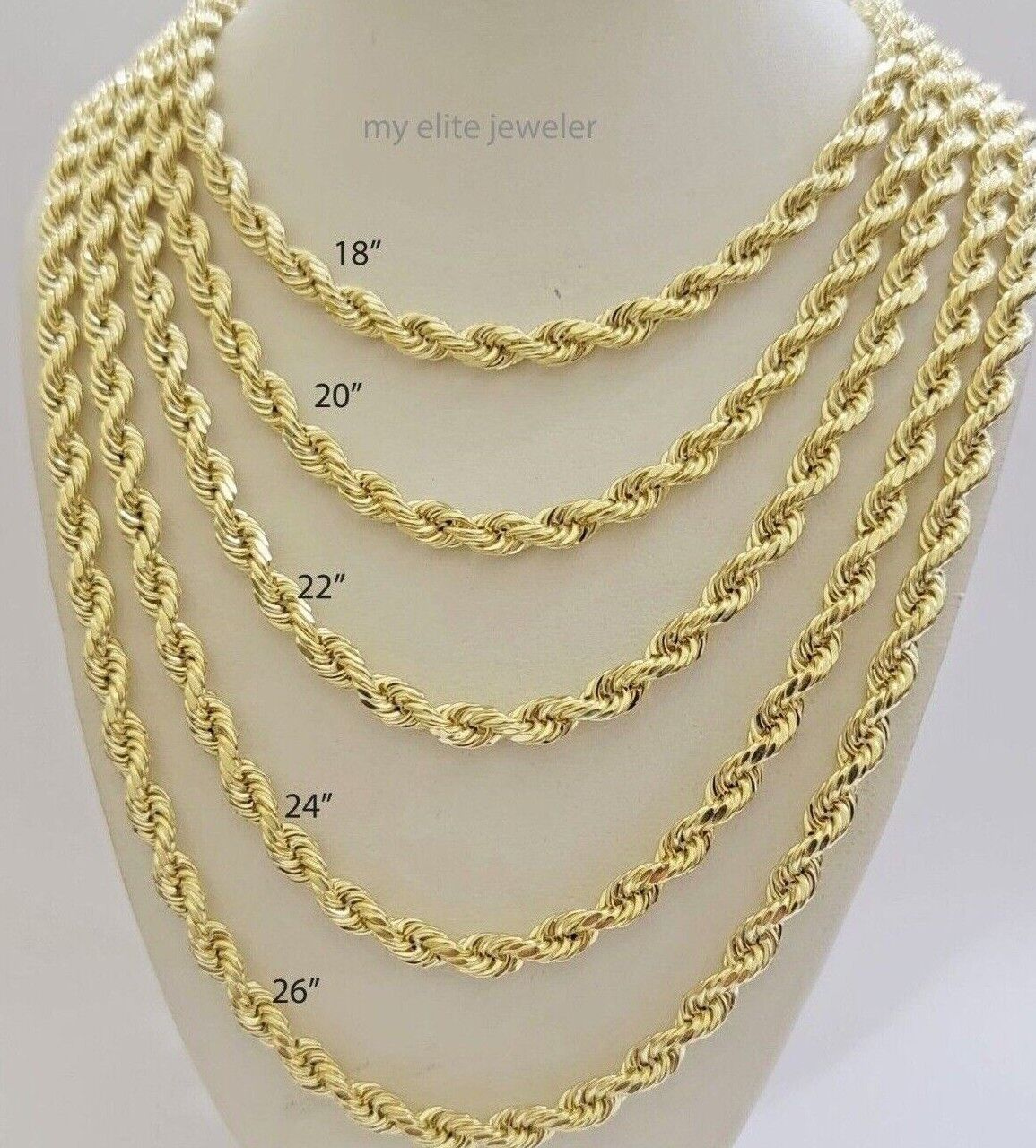 14k Gold Rope Chain Necklace 5mm 18 - 26 Inch Diamond Cut Men Women REAL 14KT GOLD - GoldenlinQ