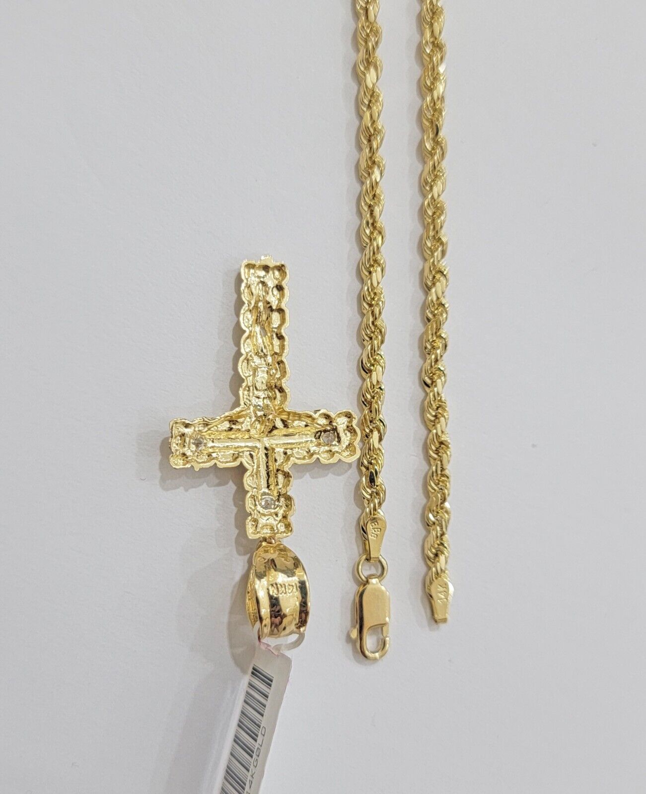14k Gold Rope Chain Necklace Cross Charm Pendant Set 16 - 28" inch 3mm , Real 14KT - GoldenlinQ