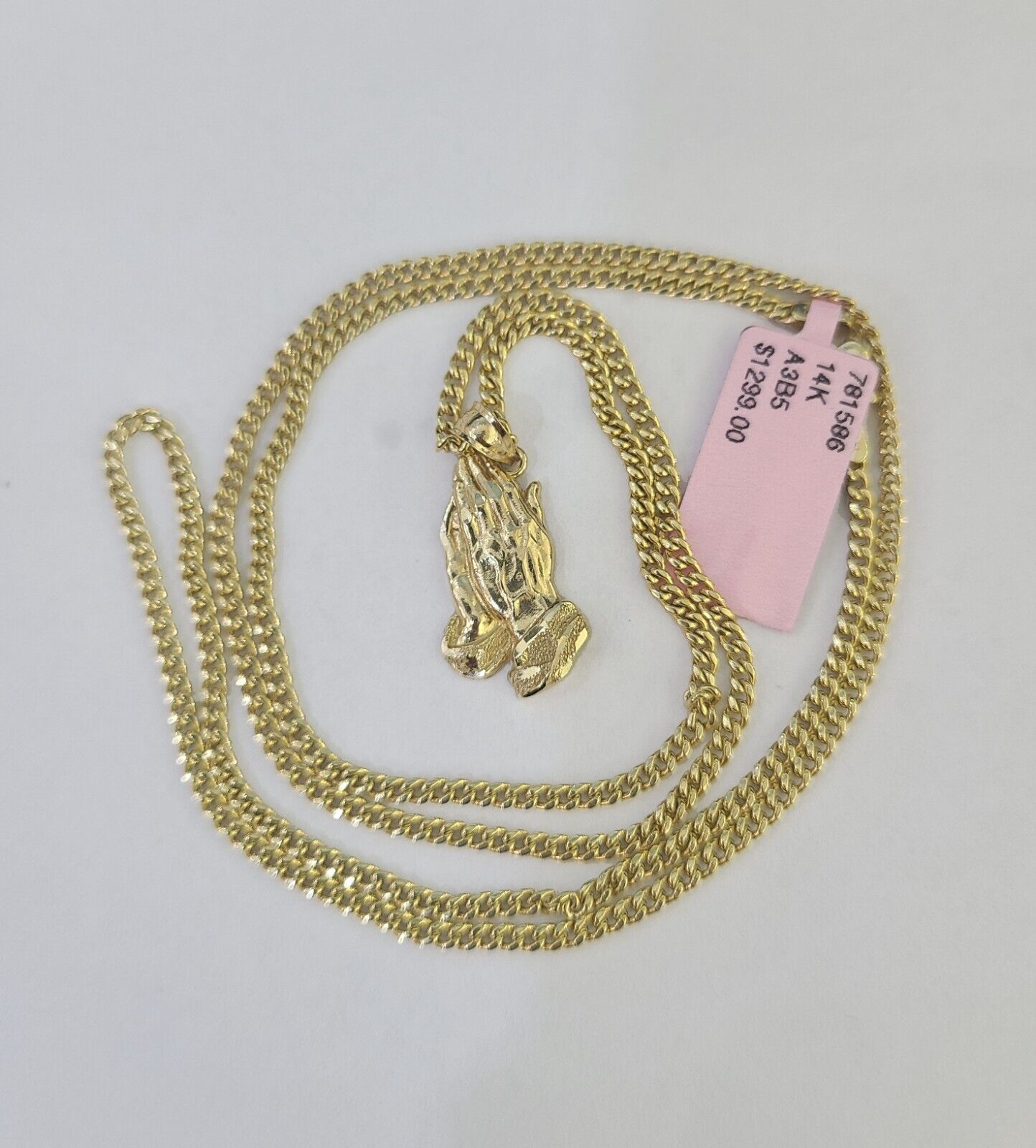 14k Miami Cuban Chain Praying Hands Charm Pendant 2mm 18" - 24inch SET Necklace - GoldenlinQ