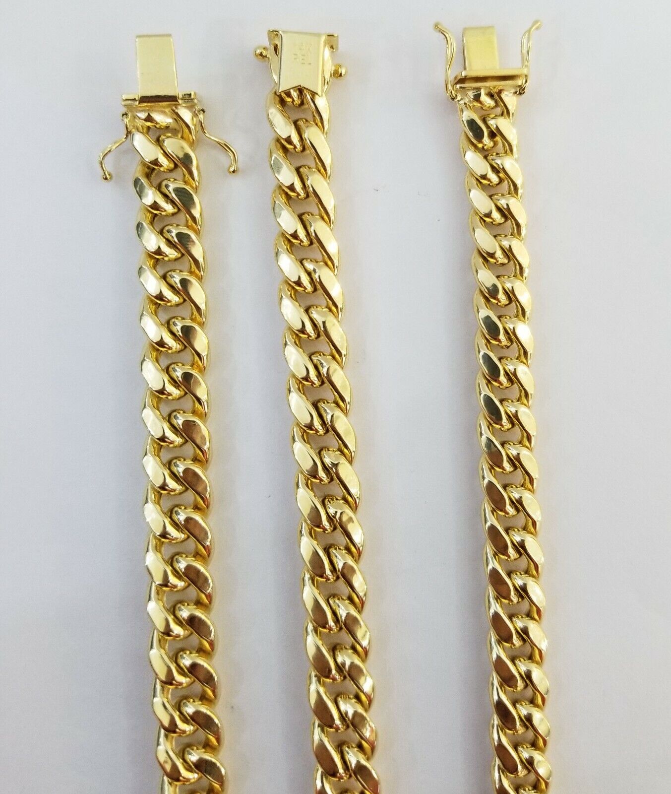 14K Real Gold Bracelet Miami Cuban Link Box Lock 8inch 10kt yellow gold bracelet - GoldenlinQ