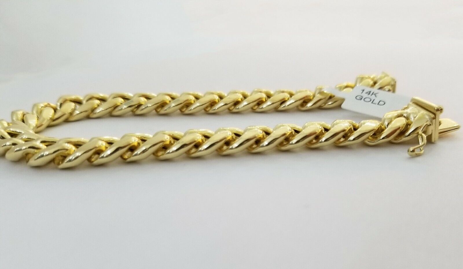 14K Real Gold Bracelet Miami Cuban Link Box Lock 8inch 10kt yellow gold bracelet - GoldenlinQ