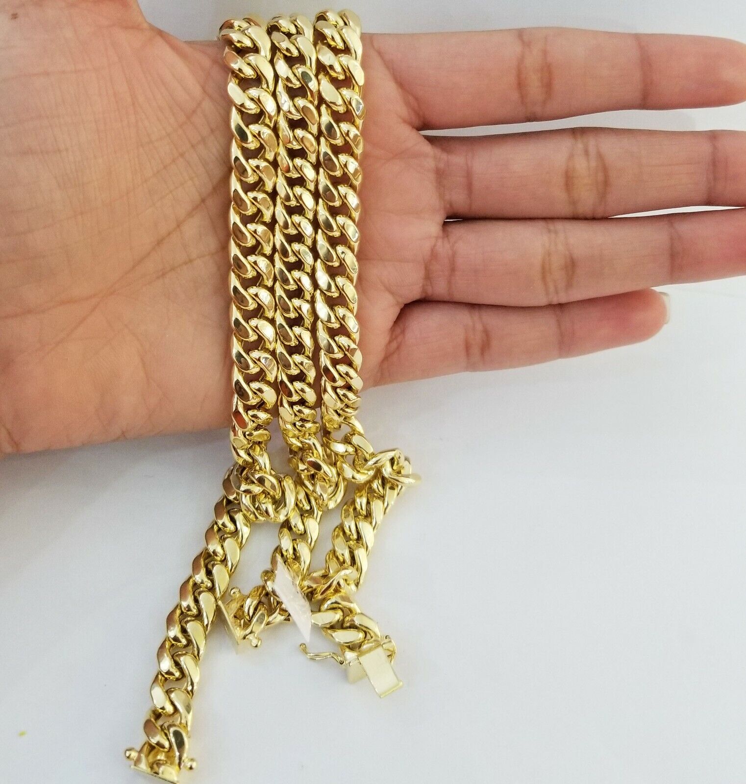 14K Real Gold Bracelet Miami Cuban Link Box Lock 8inch 10kt yellow gold bracelet - GoldenlinQ