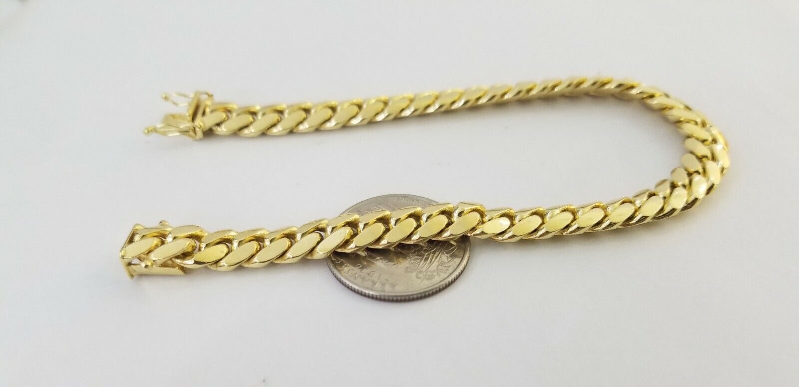 14K Real Gold Bracelet Miami Cuban Link Box Lock 8inch 10kt yellow gold bracelet - GoldenlinQ