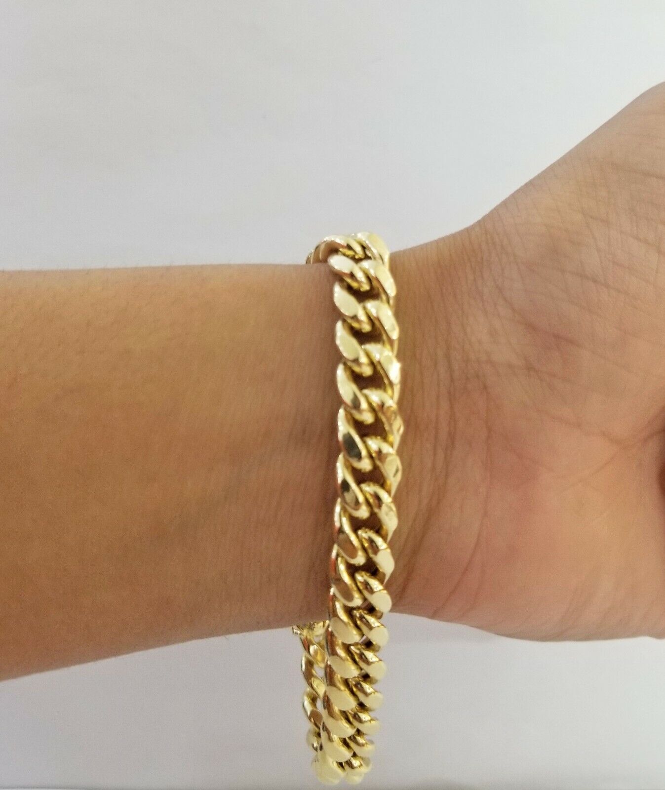 14K Real Gold Bracelet Miami Cuban Link Box Lock 8inch 10kt yellow gold bracelet - GoldenlinQ