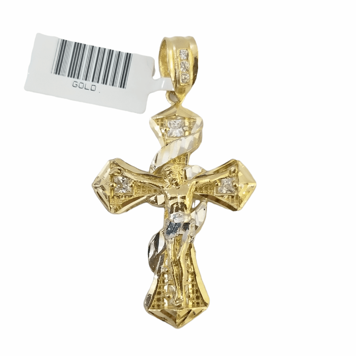14K Real Yellow Gold Jesus Cross Diamond Cut Pendant Religious ...