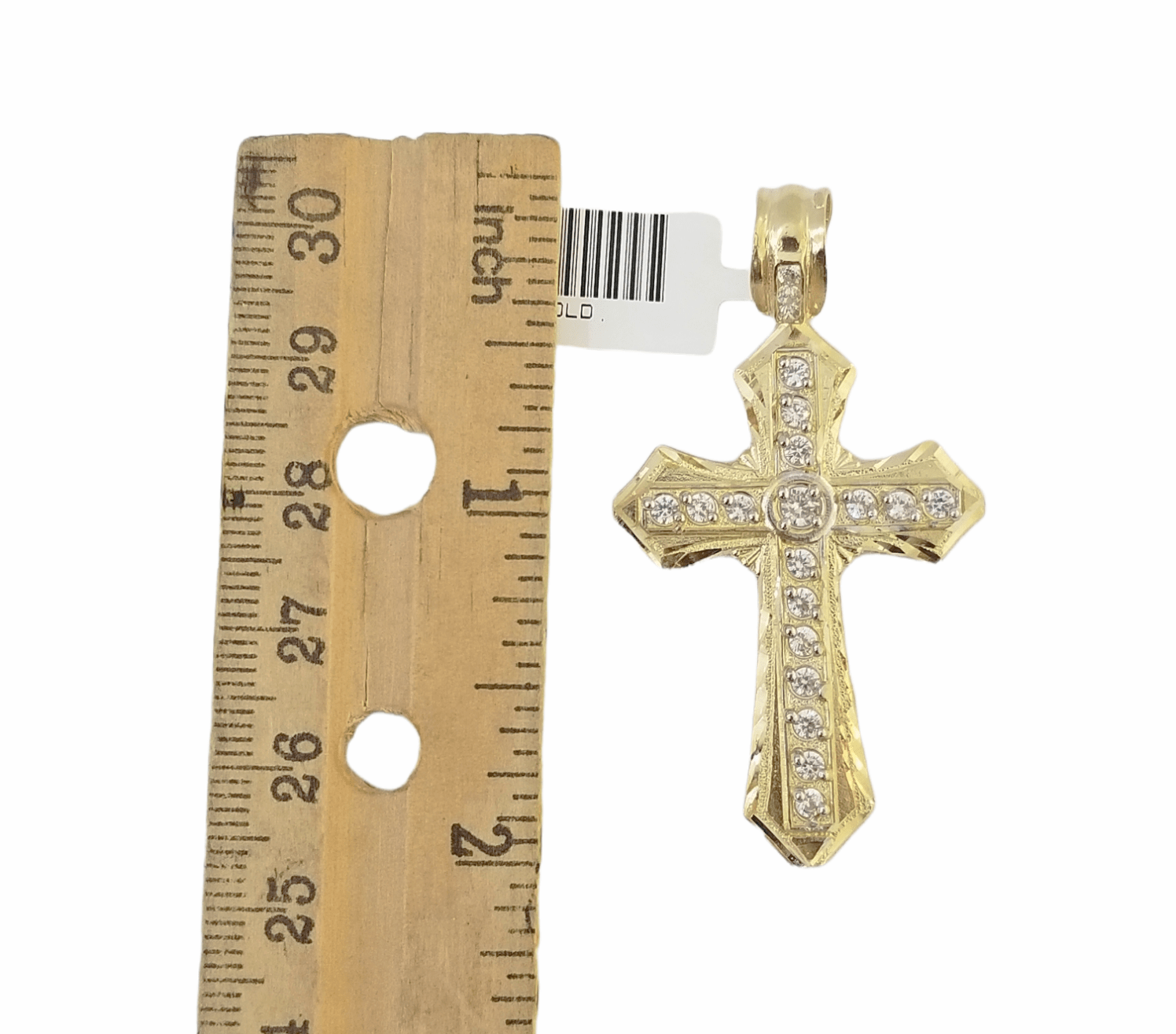 14K Real Yellow Gold Jesus Cross Diamond Cut Pendant Religious Charm - GoldenlinQ