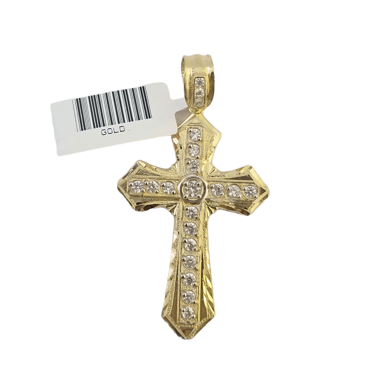 14K Real Yellow Gold Jesus Cross Diamond Cut Pendant Religious Charm - GoldenlinQ