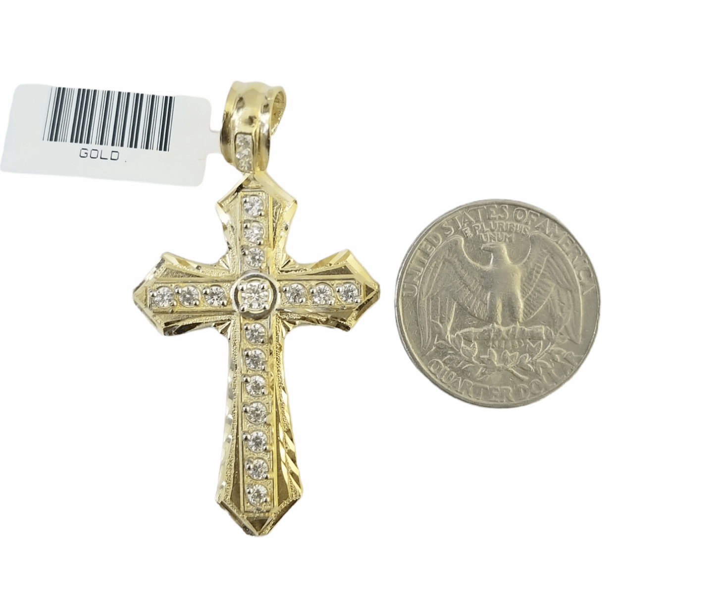 14K Real Yellow Gold Jesus Cross Diamond Cut Pendant Religious Charm - GoldenlinQ
