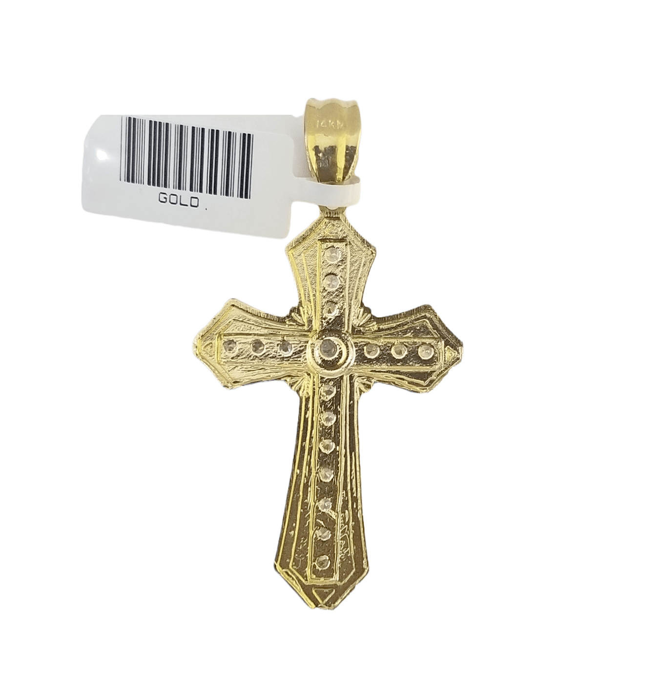 14K Real Yellow Gold Jesus Cross Diamond Cut Pendant Religious Charm - GoldenlinQ