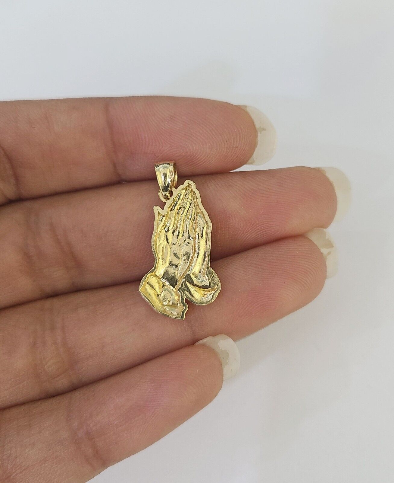 14k Rope Chain Praying Hands Charm Pendant Gold 2mm 18" - 24inch SET Necklace - GoldenlinQ