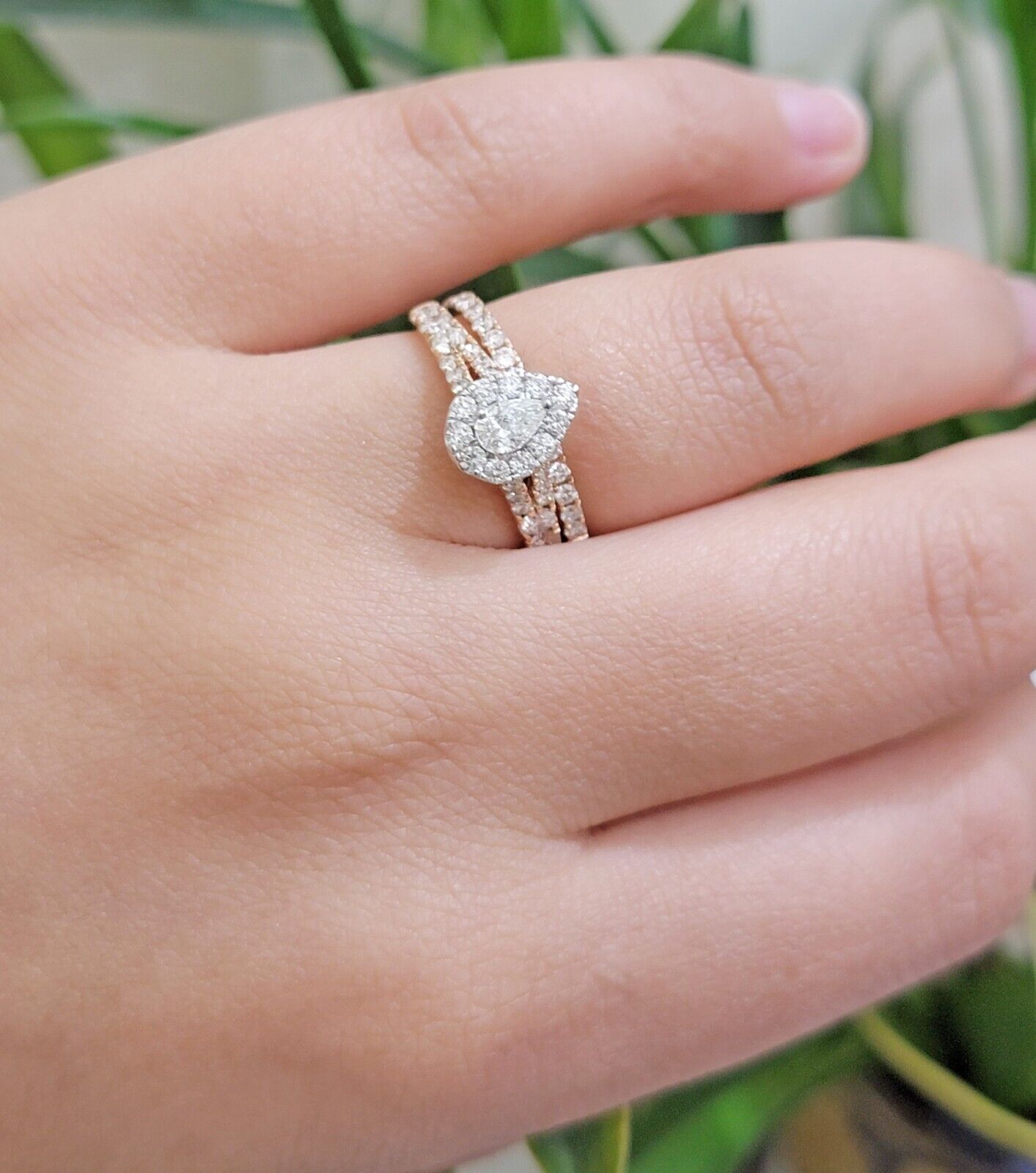 14k Rose Gold Diamond Ring & Band Set Ladies 1CT Wedding Engagement Solid REAL - GoldenlinQ