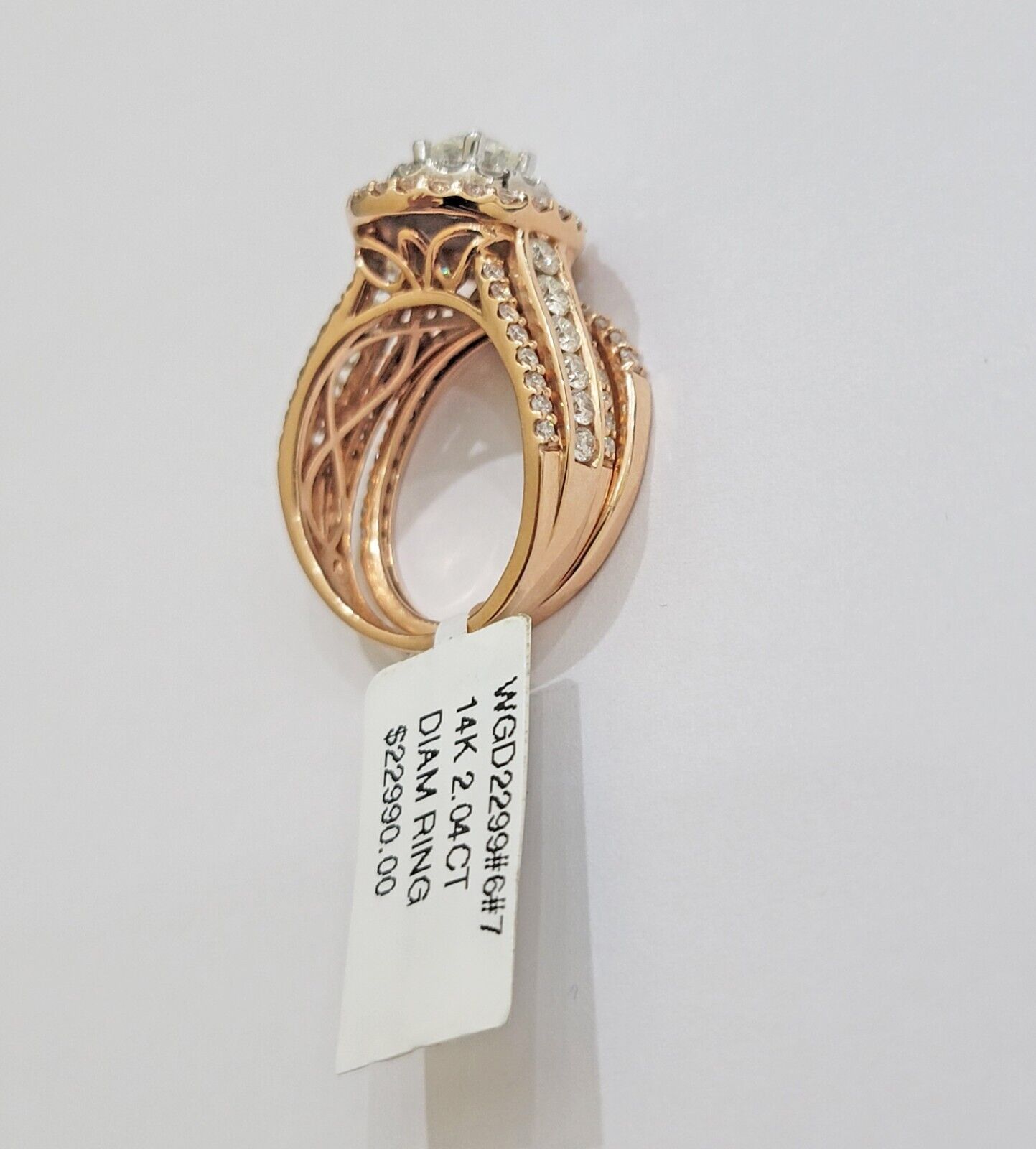 14k Rose Gold Diamond Ring & Band Set Ladies 2CTW Wedding Engagement Solid REAL - GoldenlinQ