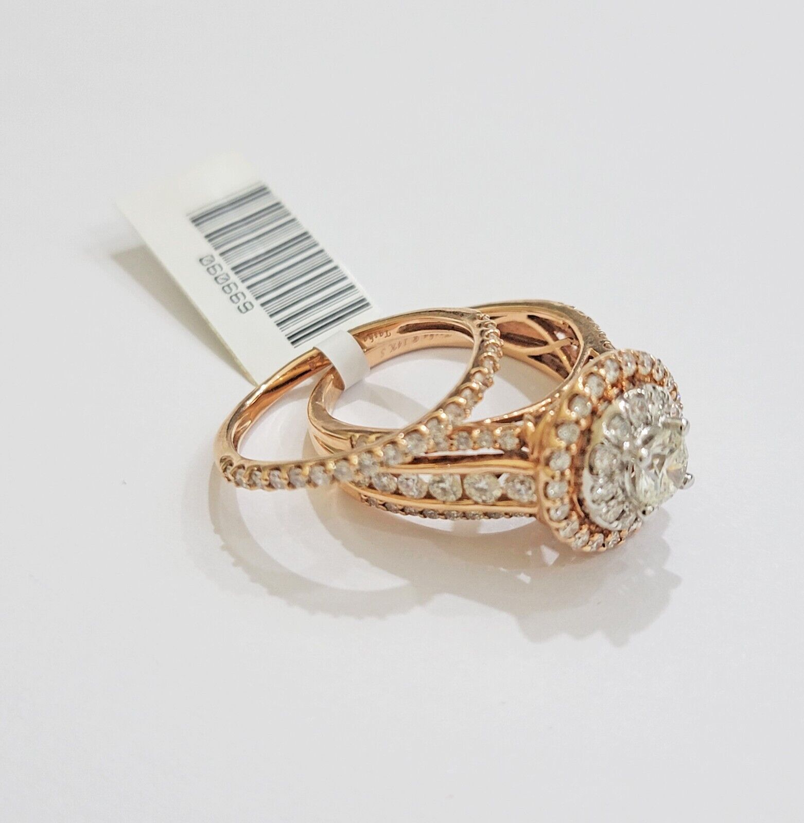 14k Rose Gold Diamond Ring & Band Set Ladies 2CTW Wedding Engagement Solid REAL - GoldenlinQ