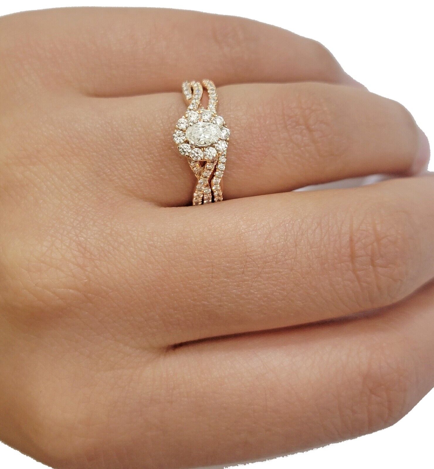 14k Rose Gold Diamond Ring Band Set Ladies Wedding Engagement Anniversary ,Solid - GoldenlinQ