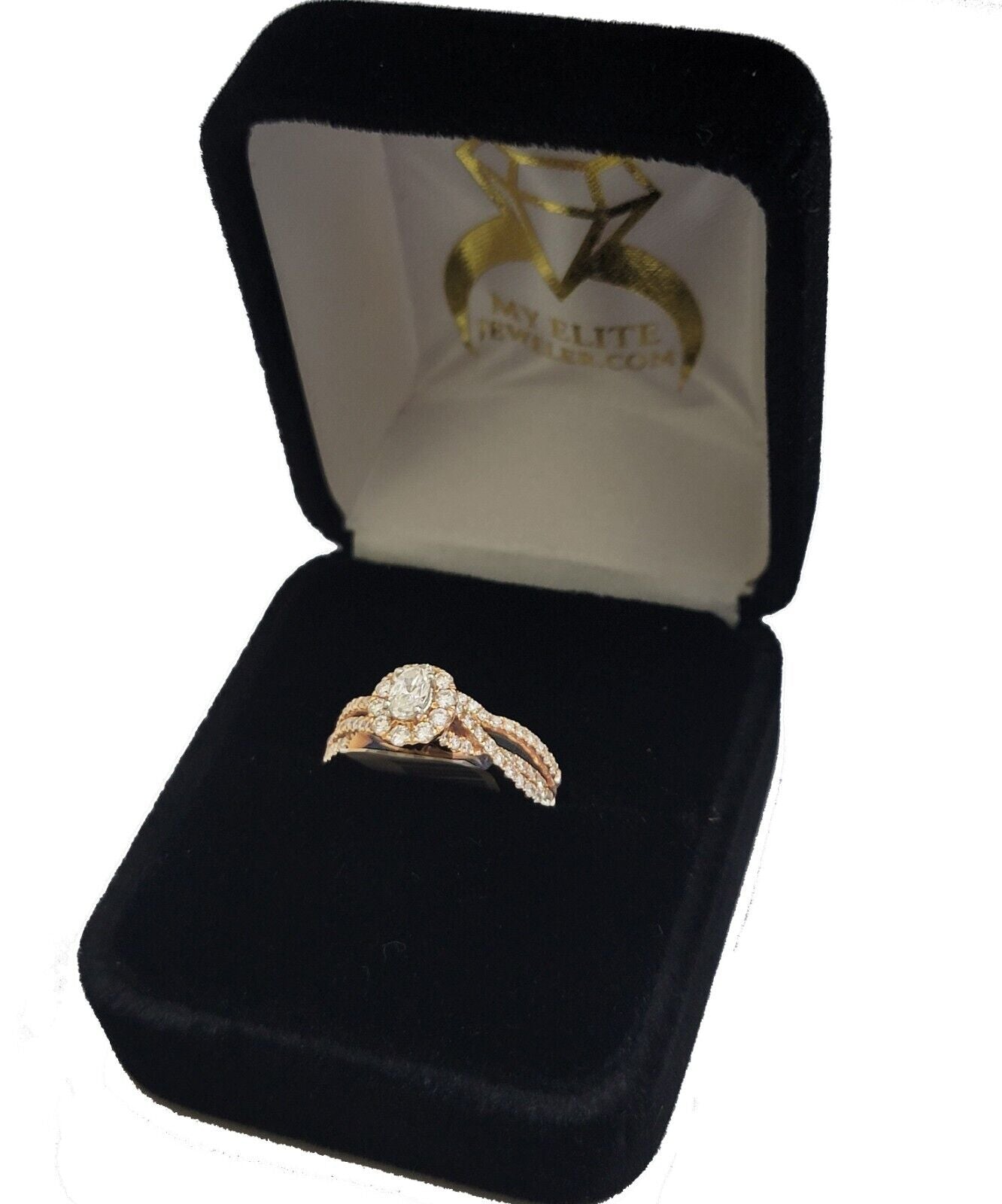14k Rose Gold Diamond Ring Band Set Ladies Wedding Engagement Solid REAL - GoldenlinQ