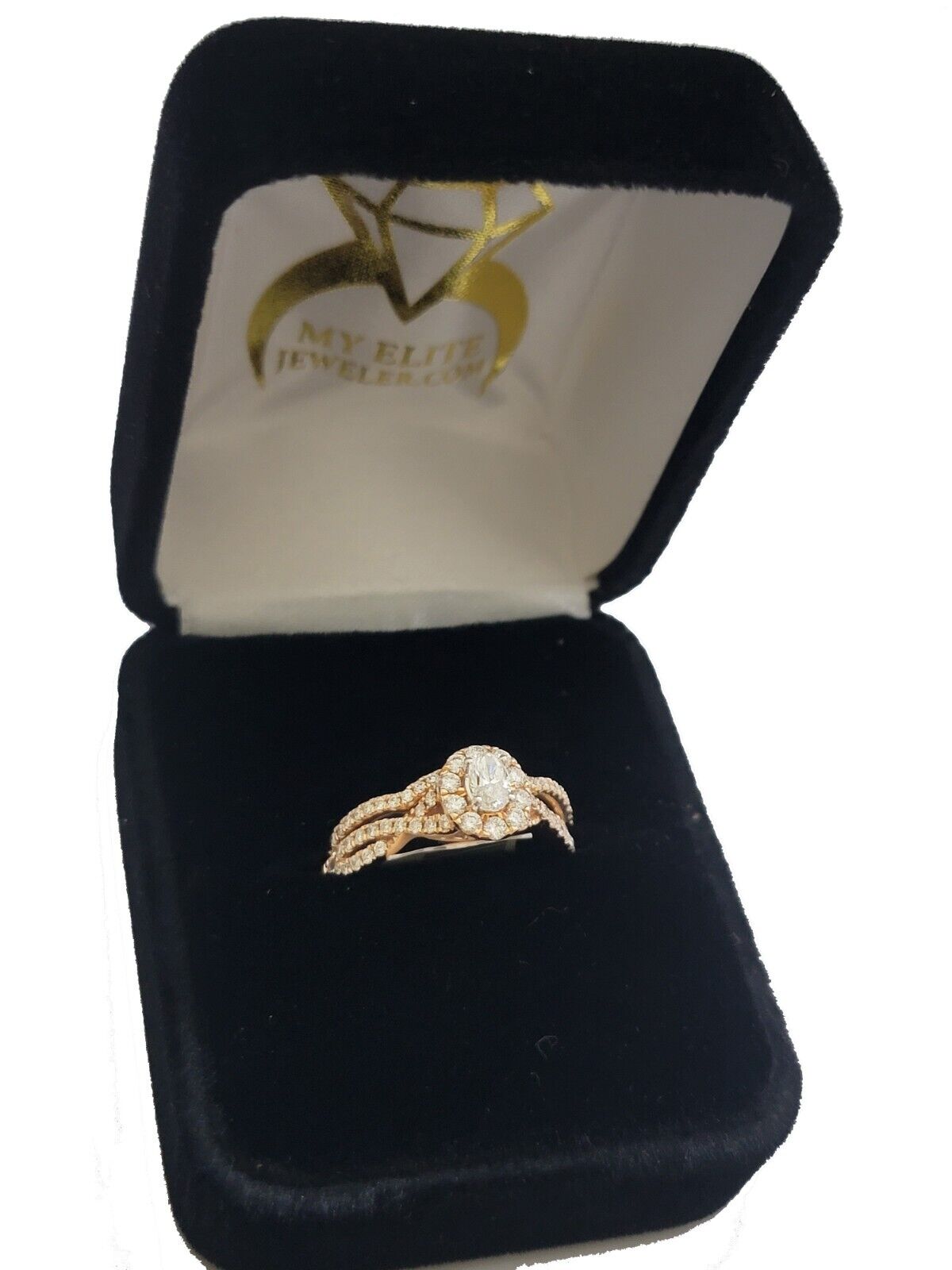 14k Rose Gold Diamond Ring Band Set Ladies Wedding Engagement Solid REAL - GoldenlinQ