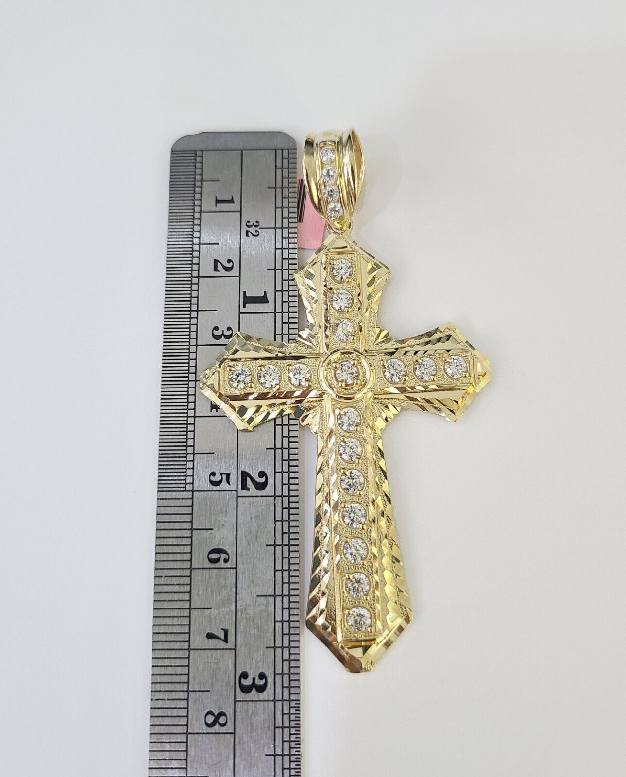 14k Solid Cuban Curb Link Chain Jesus Cross Charm Pendant 8mm 22inch YellowGold - GoldenlinQ