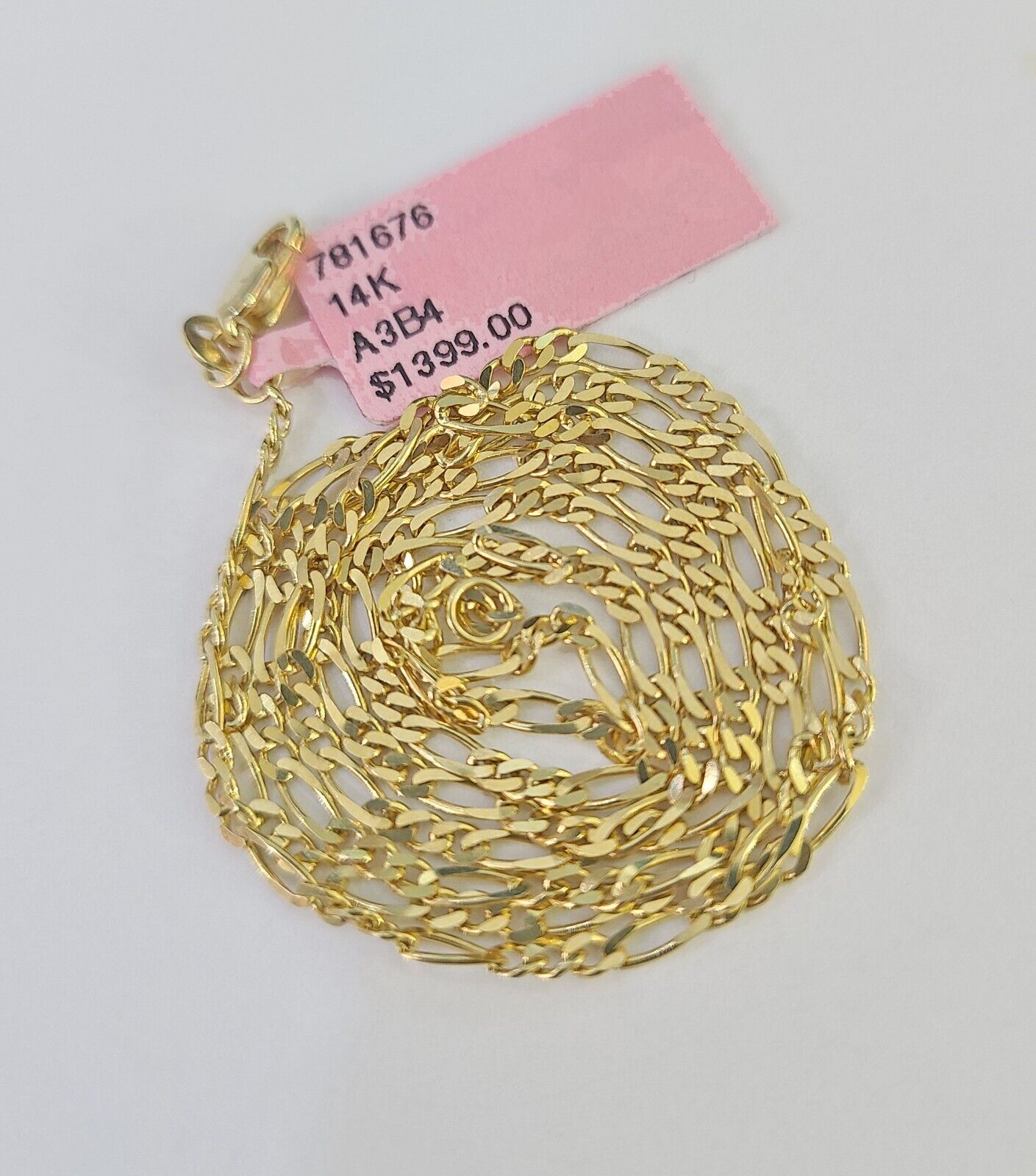 14k Solid Figaro Chain Necklace Yellow Gold 1mm Female 20" Real - GoldenlinQ