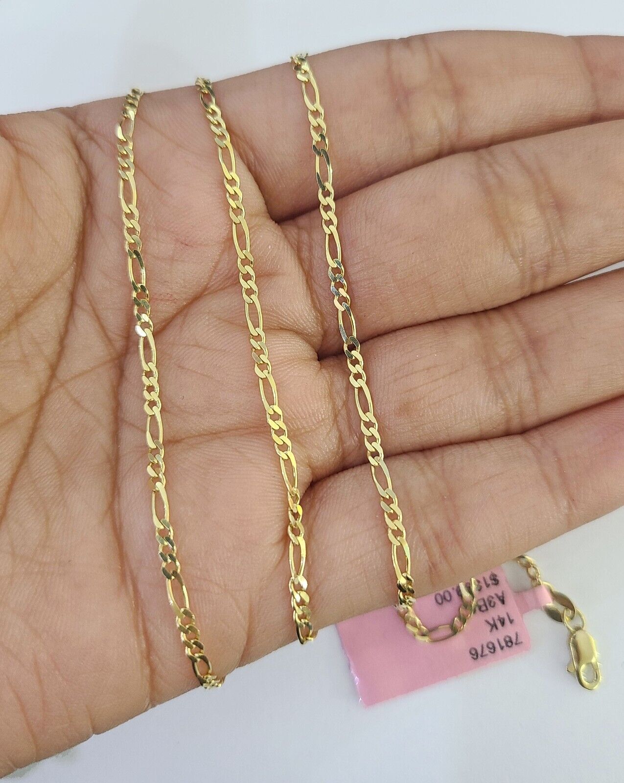 14k Solid Figaro Chain Necklace Yellow Gold 1mm Female 20" Real - GoldenlinQ