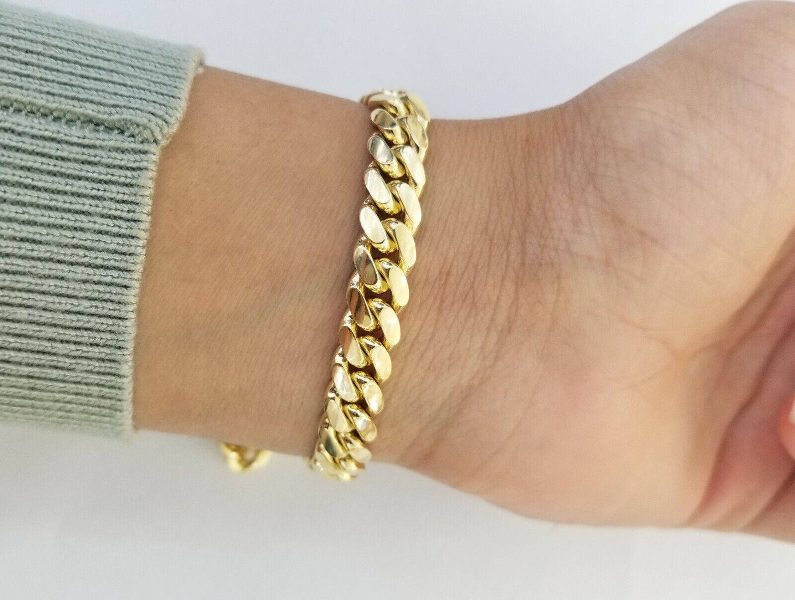 14K SOLID Gold Bracelet Miami Cuban Link Box Lock 9inch yellow gold men women - GoldenlinQ