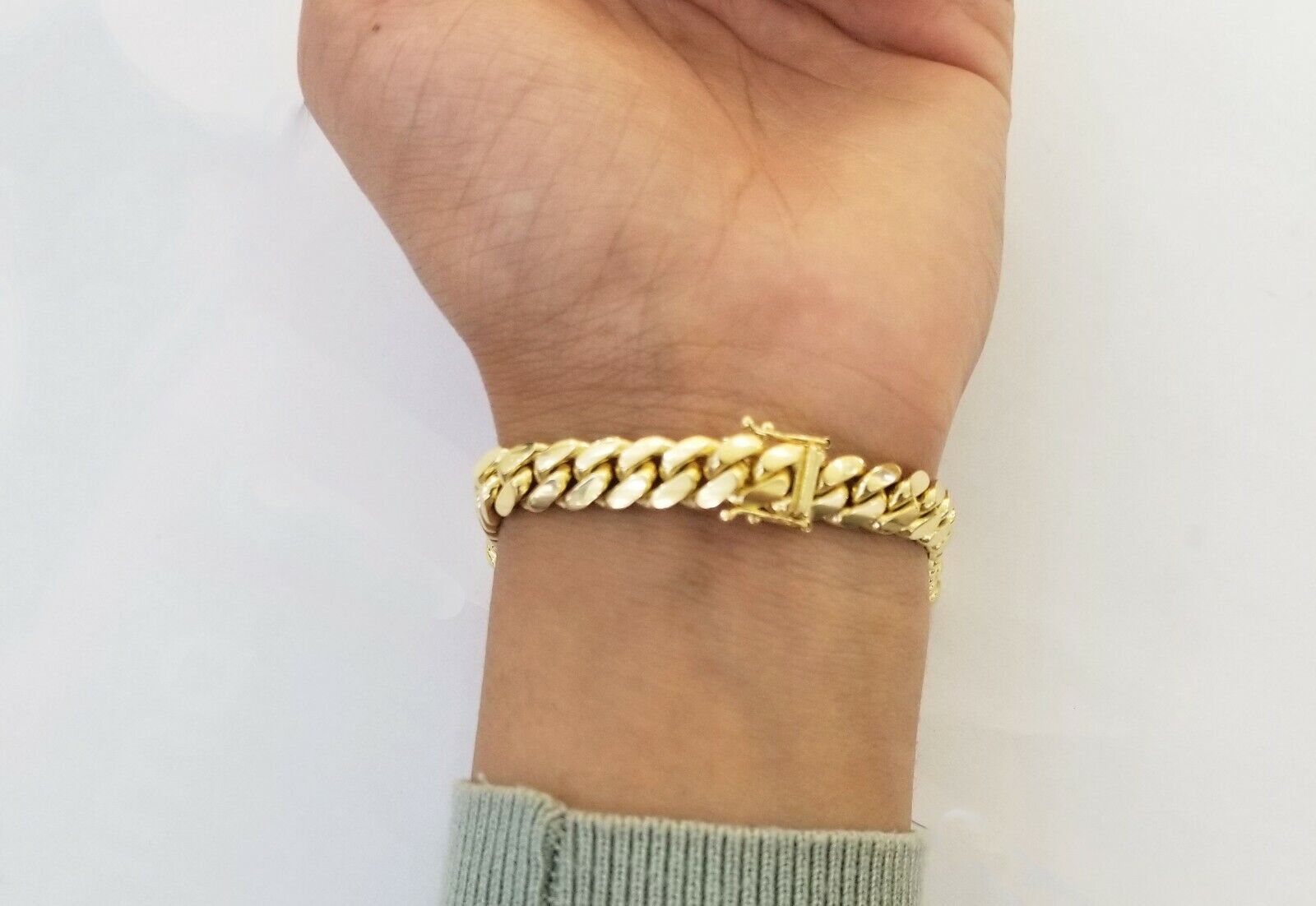 14K SOLID Gold Bracelet Miami Cuban Link Box Lock 9inch yellow gold men women - GoldenlinQ