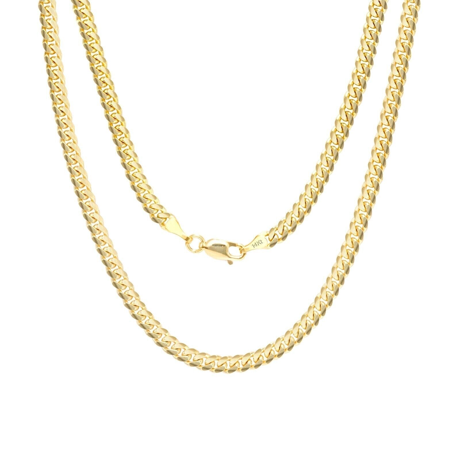 14k Solid Yellow Gold Miami Cuban Link Chain 5mm 26" Necklace 14kt Lobster Lock - GoldenlinQ