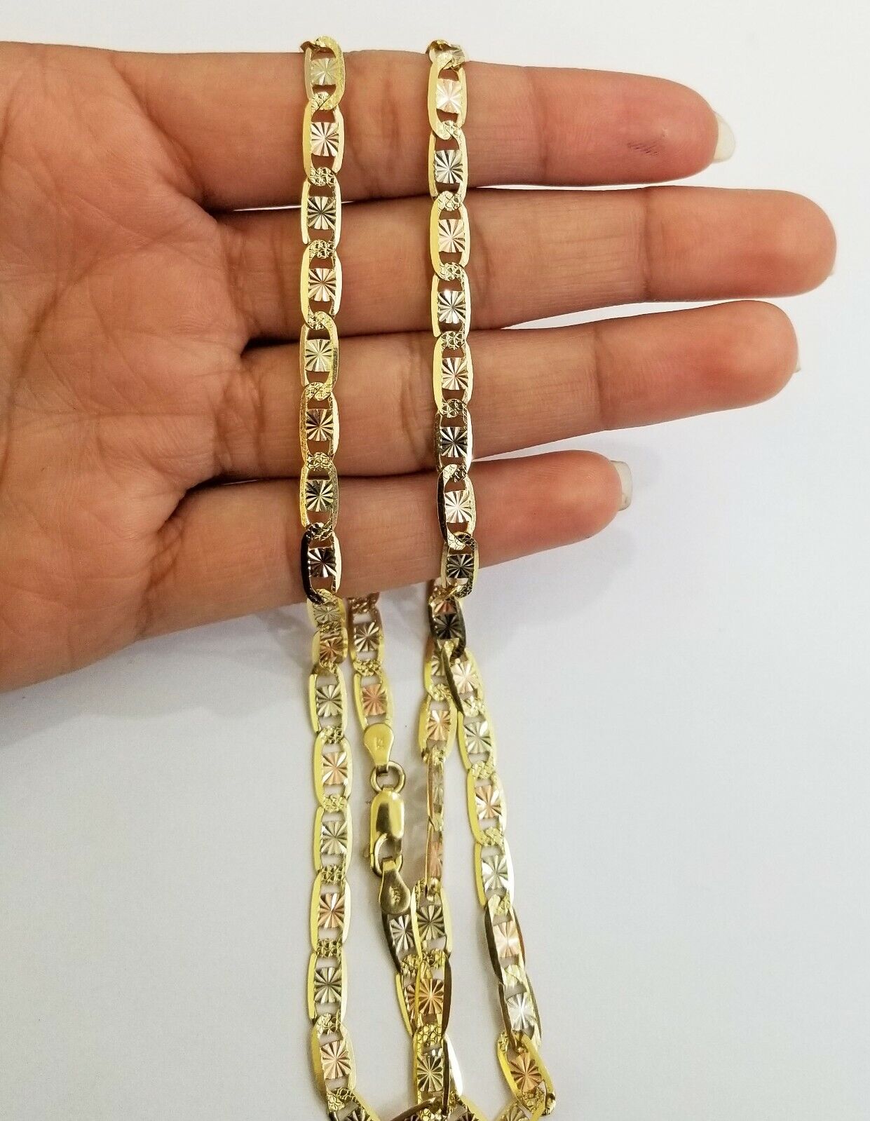 14k valentino Trio Gold Women's Link chain 26" necklace 5mm with Diamond Cut