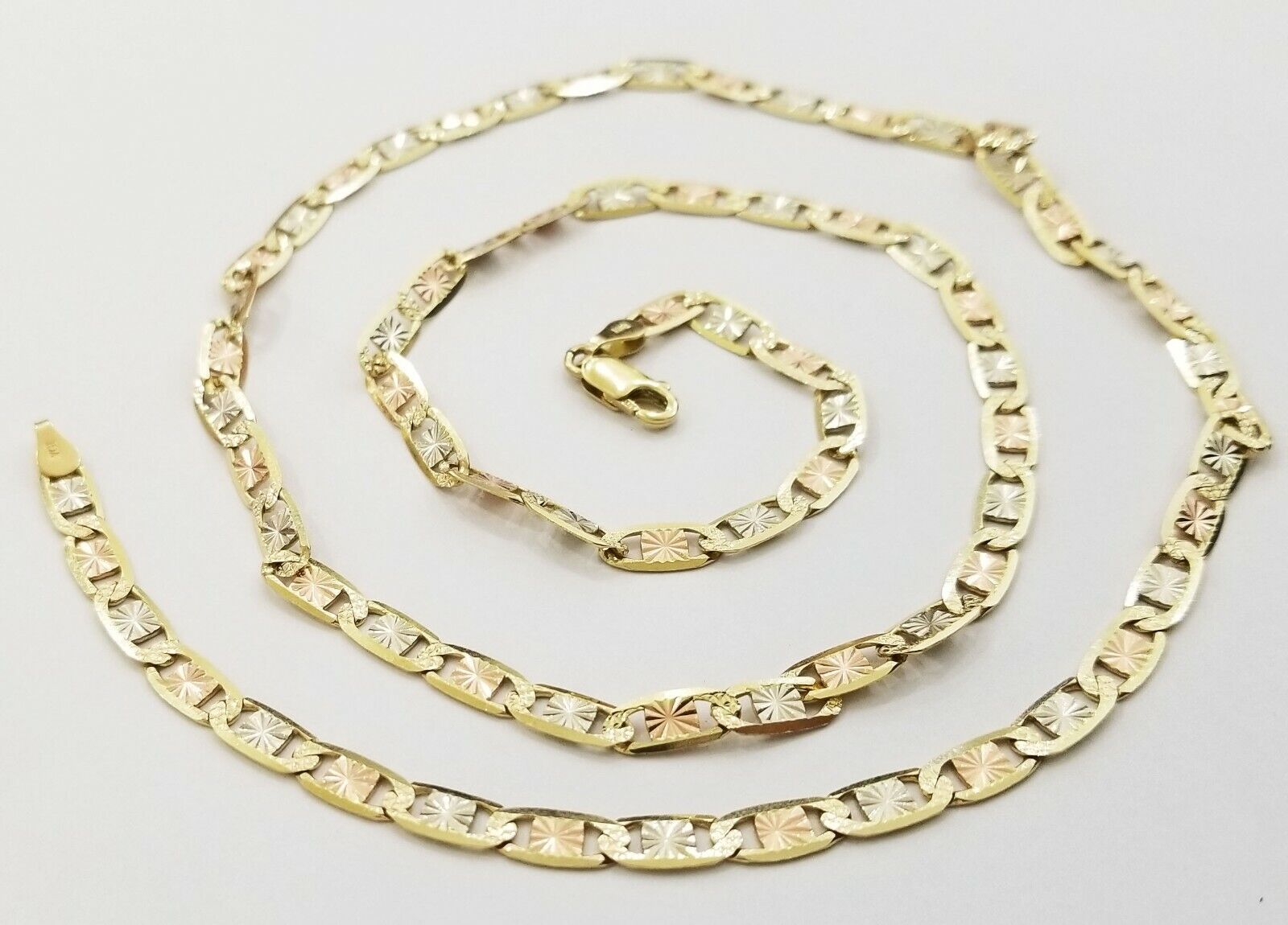 14k valentino Trio Gold Women's Link chain 26" necklace 5mm with Diamond Cut