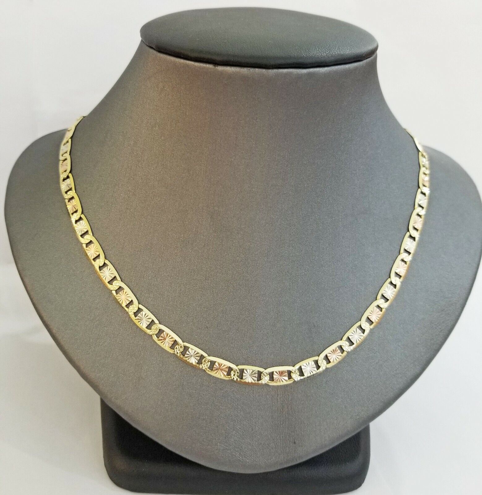 14k valentino Trio Gold Women's Link chain 26" necklace 5mm with Diamond Cut