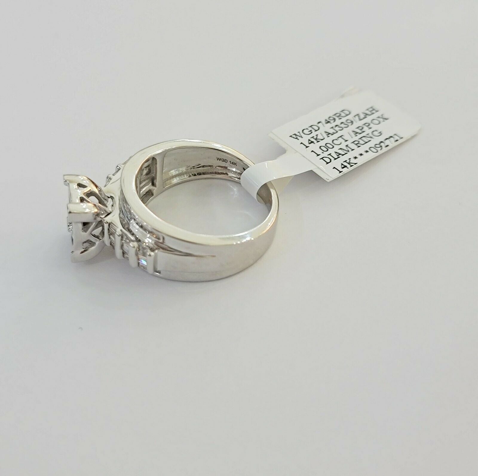 14k white Gold 1CT Diamond Ladies Ring Princess Cut Baguette Round Diamond,Women - GoldenlinQ