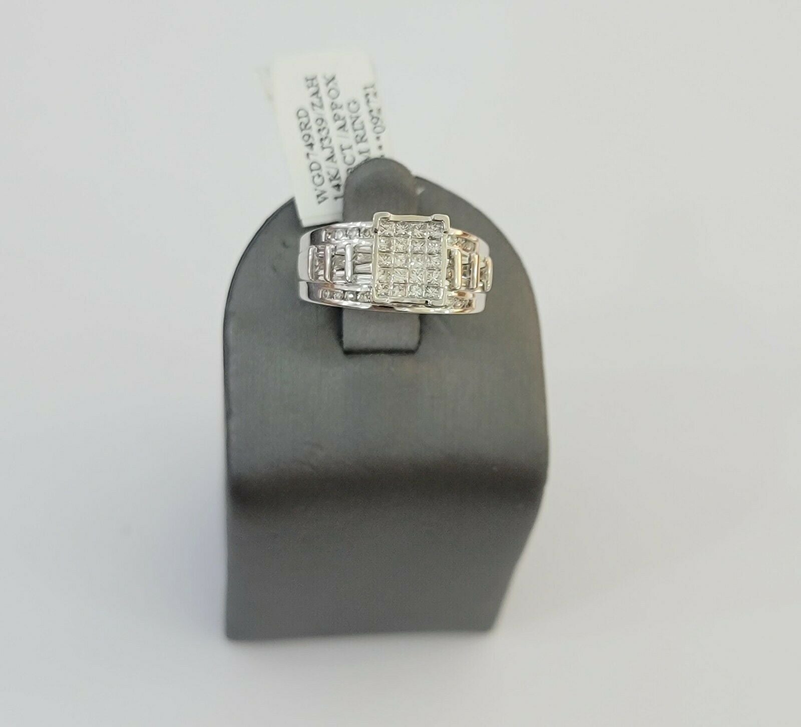 14k white Gold 1CT Diamond Ladies Ring Princess Cut Baguette Round Diamond,Women - GoldenlinQ